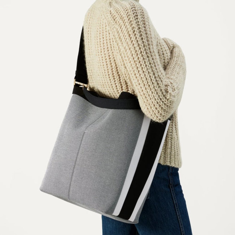 Rothy's Gray and Black Canvas Tote with White Stripe